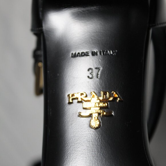 NWB PRADA Modellerie Black Ankle Strap Kitten Heel d'Orsay Pumps Logo - Picture 6 of 7